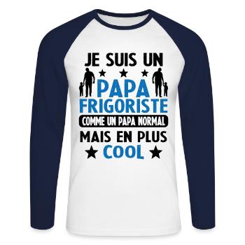 Je suis un Papa Frigoriste Comme un Papa normal - T-shirt baseball manches longues Homme - blanc/marine - Devant - Nik (191cm)
