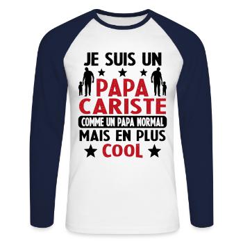 Je suis un Papa Cariste Comme un Papa Normal - T-shirt baseball manches longues Homme - blanc/marine - Devant - Nik (191cm)