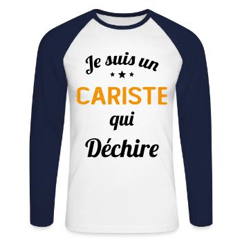 je suis un cariste qui déchire - T-shirt baseball manches longues Homme - blanc/marine - Devant - Nik (191cm)