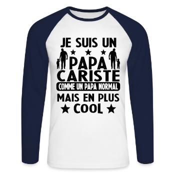 Je suis un Papa Cariste Comme un Papa Normal - T-shirt baseball manches longues Homme - blanc/marine - Devant - Nik (191cm)