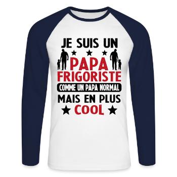Je suis un Papa Frigoriste Comme un Papa normal - T-shirt baseball manches longues Homme - blanc/marine - Devant - Nik (191cm)