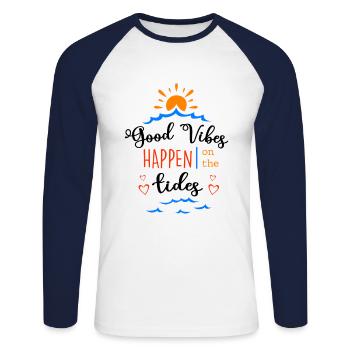 Good Vibes Happen On The Tides Sailboat Captain Se - Unisex Baseballshirt langarm - Weiß/Navy - Vorne - Nik (191cm)