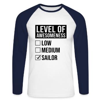 Level Of Awesomeness Low Medium Sailor Captain Shi - Unisex Baseballshirt langarm - Weiß/Navy - Vorne - Nik (191cm)
