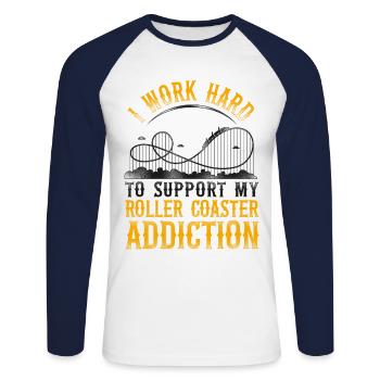 Roller Coaster Vintage I Work Hard - Unisex Long Sleeve Baseball T-Shirt - white/navy - Front - Nik (191cm)