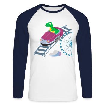 Roller Coaster T Rex Dinosaur - Unisex Long Sleeve Baseball T-Shirt - white/navy - Front - Nik (191cm)