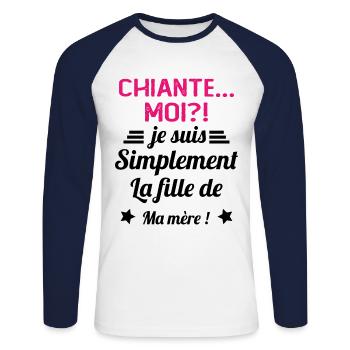 Chiante moi je suis simplement la fille de ma mère - T-shirt baseball manches longues Homme - blanc/marine - Devant - Nik (191cm)