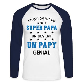 Un Super Papa On Devient Un Papy Génial - T-shirt baseball manches longues Homme - blanc/marine - Devant - Nik (191cm)