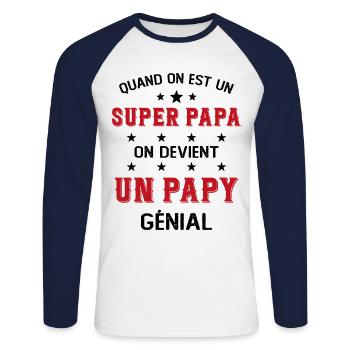 Un Super Papa On Devient Un Papy Génial - T-shirt baseball manches longues Homme - blanc/marine - Devant - Nik (191cm)