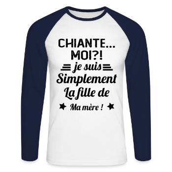 Chiante moi je suis simplement la fille de ma mère - T-shirt baseball manches longues Homme - blanc/marine - Devant - Nik (191cm)