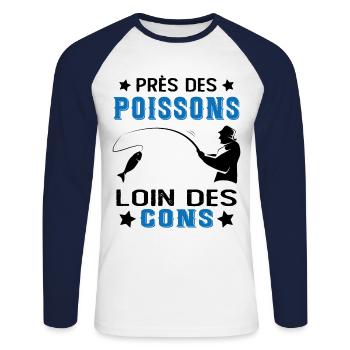 Près Des Poissons Loin Des Cons Drôle Pêcheur - T-shirt baseball manches longues Homme - blanc/marine - Devant - Nik (191cm)