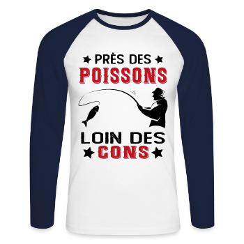 Près Des Poissons Loin Des Cons Drôle Pêcheur - T-shirt baseball manches longues Homme - blanc/marine - Devant - Nik (191cm)