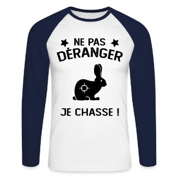 Ne Pas déranger Je Chasse ! - T-shirt baseball manches longues Homme - blanc/marine - Devant - Nik (191cm)
