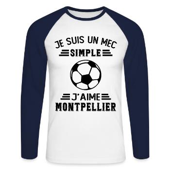 je suis un mec simple j aime Montpellier - T-shirt baseball manches longues Homme - blanc/marine - Devant - Nik (191cm)