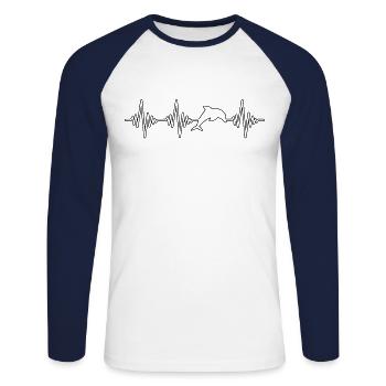 Battement de cœur de dauphin - T-shirt baseball manches longues Homme - blanc/marine - Devant - Nik (191cm)