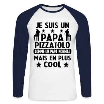 je suis un papa pizzaiolo cadeau pizzaiolo humour - T-shirt baseball manches longues Homme - blanc/marine - Devant - Nik (191cm)