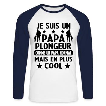 Un Papa Plongeur Comme Papa Normal Mais Plus Cool - T-shirt baseball manches longues Homme - blanc/marine - Devant - Nik (191cm)