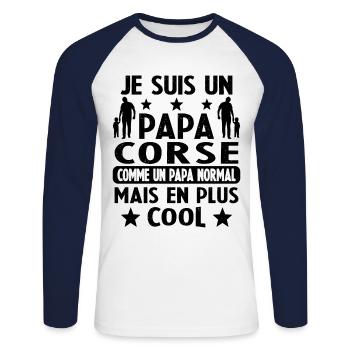 Papa Corse Plus Cool Cadeau - T-shirt baseball manches longues Homme - blanc/marine - Devant - Nik (191cm)