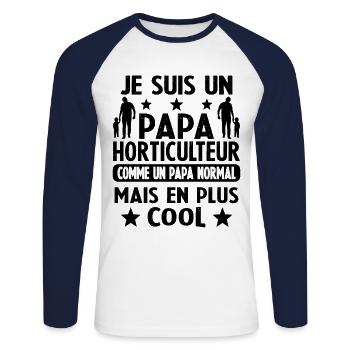 Je suis un Papa Horticultrice Plus Cool - T-shirt baseball manches longues Homme - blanc/marine - Devant - Nik (191cm)