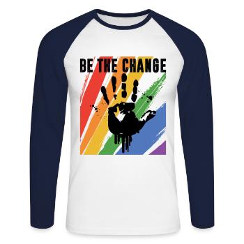 Be The Change Gay Pride Lgbtq Rainbow Transgender - Unisex Baseballshirt langarm - Weiß/Navy - Vorne - Nik (191cm)