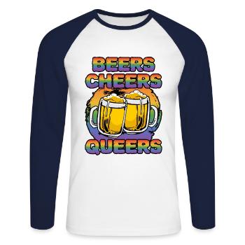 Beers Cheers Queers Bisexual Transgender Love Lgbt - Unisex Baseballshirt langarm - Weiß/Navy - Vorne - Nik (191cm)
