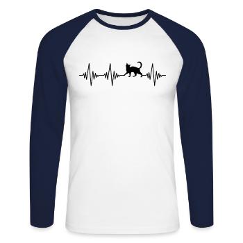 Katze Herzschlag - Unisex Baseballshirt langarm - Weiß/Navy - Vorne - Nik (191cm)