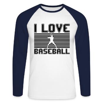 I love baseball - Unisex Long Sleeve Baseball T-Shirt - white/navy - Front - Nik (191cm)
