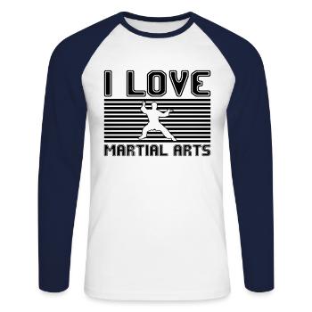 I love martial arts - Unisex Baseballshirt langarm - Weiß/Navy - Vorne - Nik (191cm)