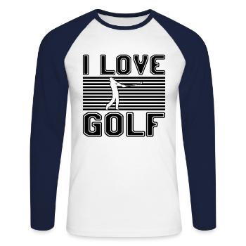 I love golf - Unisex Long Sleeve Baseball T-Shirt - white/navy - Front - Nik (191cm)