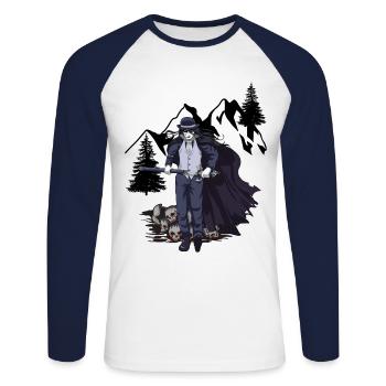 Horreur Halloween Fantômes Sorcière Heure Montagne - T-shirt baseball manches longues Homme - blanc/marine - Devant - Nik (191cm)