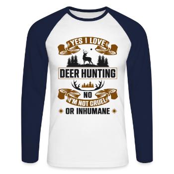 Buck Deer Hunting Hunter Yes I - Unisex Long Sleeve Baseball T-Shirt - white/navy - Front - Nik (191cm)