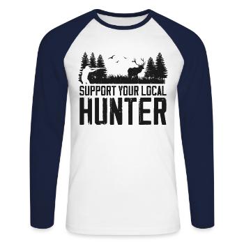 Buck Deer Hunting Hunter Support - Unisex Long Sleeve Baseball T-Shirt - white/navy - Front - Nik (191cm)