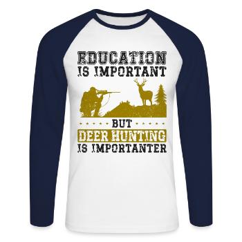 Buck Deer Hunting Hunter Vintage - Unisex Long Sleeve Baseball T-Shirt - white/navy - Front - Nik (191cm)