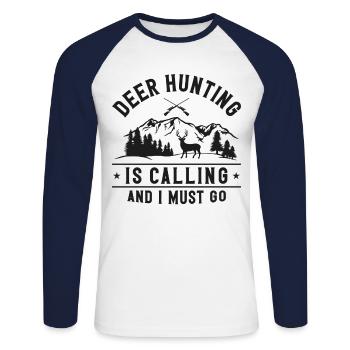 Chasse au cerf chasseur de cerfs - T-shirt baseball manches longues Homme - blanc/marine - Devant - Nik (191cm)
