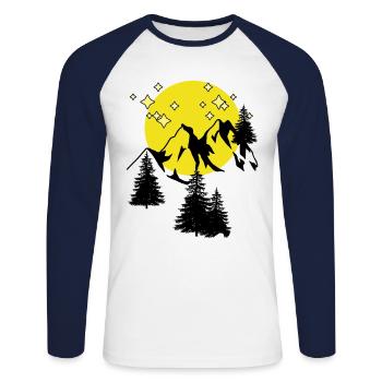 Clair de lune Pleine Lune Nature Montagnes Amoureux de la nature - T-shirt baseball manches longues Homme - blanc/marine - Devant - Nik (191cm)