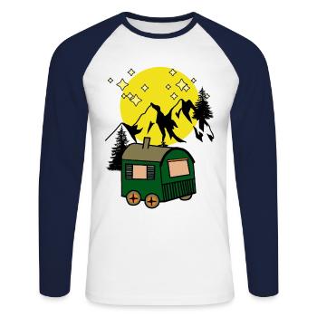 Clair de lune Pleine Lune Nature Montagnes Amoureux de la nature - T-shirt baseball manches longues Homme - blanc/marine - Devant - Nik (191cm)