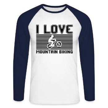 I love mountain biking - Unisex Long Sleeve Baseball T-Shirt - white/navy - Front - Nik (191cm)