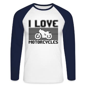 I love motorcycles - Unisex Long Sleeve Baseball T-Shirt - white/navy - Front - Nik (191cm)