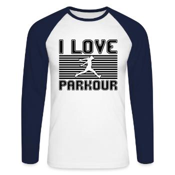 I love parkour - Unisex Baseballshirt langarm - Weiß/Navy - Vorne - Nik (191cm)