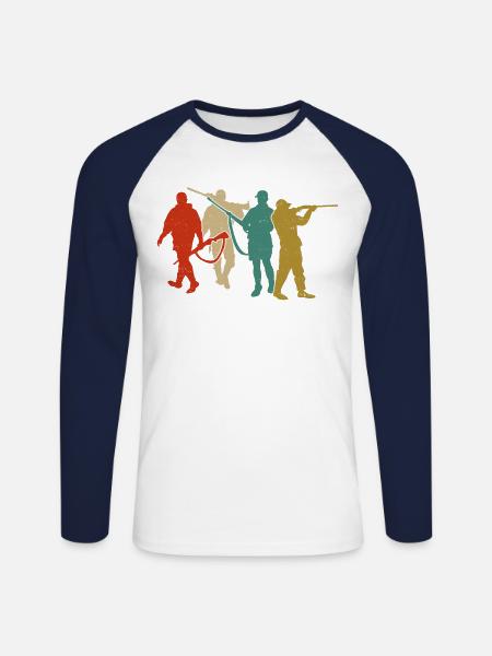 Buck Deer Hunting Hunter Retro - Unisex Long Sleeve Baseball T-Shirt - white/navy