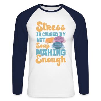 Fabrication de savon Artisanat Le stress est - T-shirt baseball manches longues Homme - blanc/marine - Devant - Nik (191cm)
