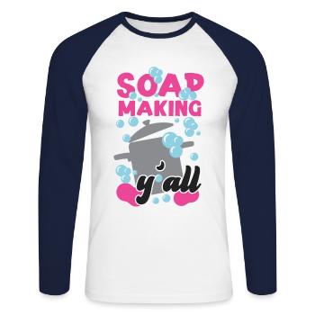 Fabrication de savon Artisanat Fabrication de savon - T-shirt baseball manches longues Homme - blanc/marine - Devant - Nik (191cm)