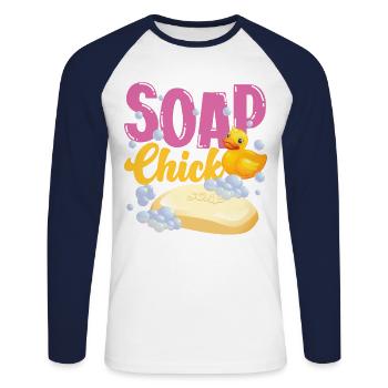 Fabrication de savon Artisanat Savon de poulet - T-shirt baseball manches longues Homme - blanc/marine - Devant - Nik (191cm)