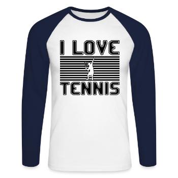 I love tennis - Unisex Long Sleeve Baseball T-Shirt - white/navy - Front - Nik (191cm)