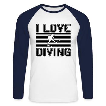 J’adore la plongée - T-shirt baseball manches longues Homme - blanc/marine - Devant - Nik (191cm)