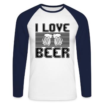 I love beer - Unisex Long Sleeve Baseball T-Shirt - white/navy - Front - Nik (191cm)