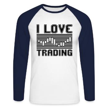 J’adore trader - T-shirt baseball manches longues Homme - blanc/marine - Devant - Nik (191cm)