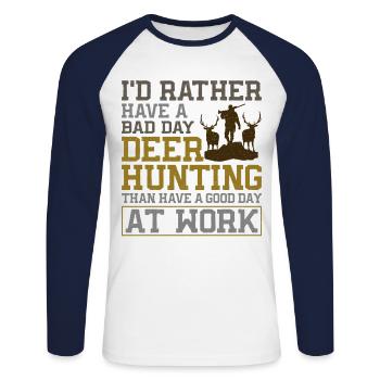Chasseur de cerfs buck J’aurais - T-shirt baseball manches longues Homme - blanc/marine - Devant - Nik (191cm)