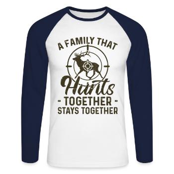 Buck Deer Hunting Hunter Family A - Unisex Long Sleeve Baseball T-Shirt - white/navy - Front - Nik (191cm)