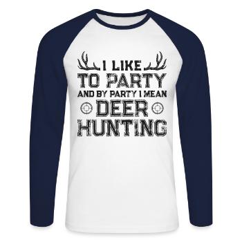 Chasseur de cerfs buck que j’aime - T-shirt baseball manches longues Homme - blanc/marine - Devant - Nik (191cm)