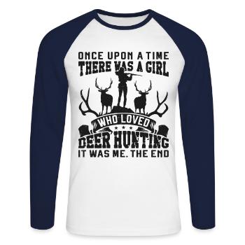 Buck Deer Chasse Hunter Girl Une fois - T-shirt baseball manches longues Homme - blanc/marine - Devant - Nik (191cm)